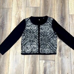 ANTHROPOLOGIE Cardigan Sparkle Embroidered Black Silver Small